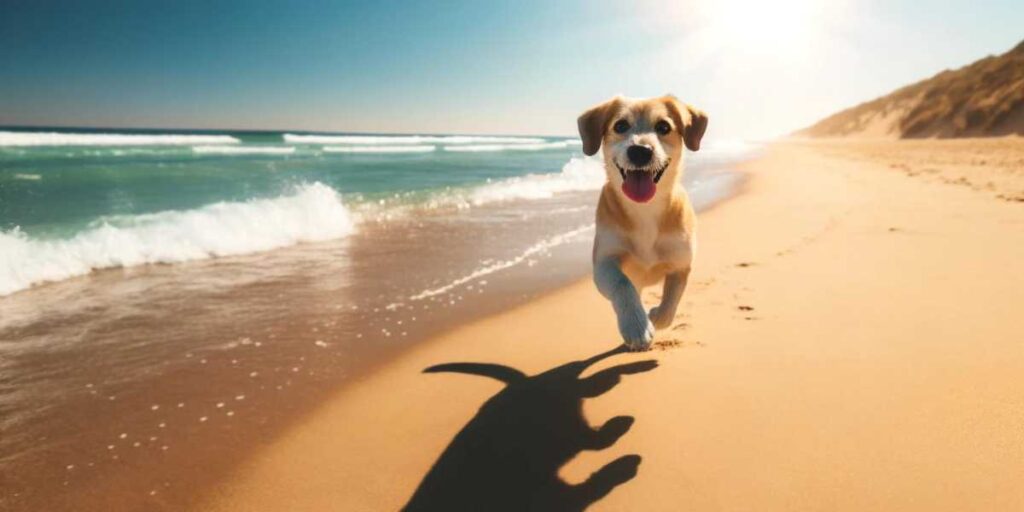 perro corriendo en la playa